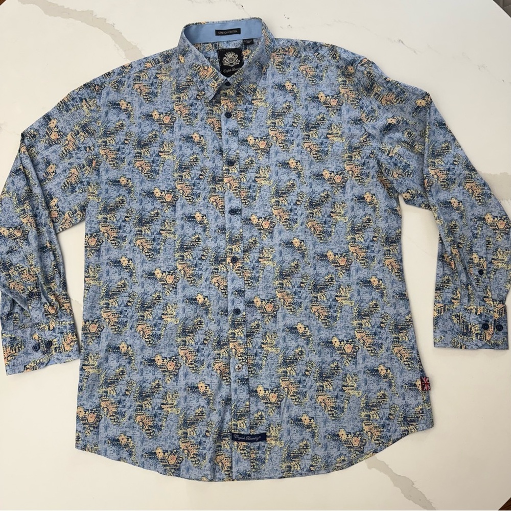 English Laundry Camp Hawaiian Button Shirt Aztek Adventure XL Stretch Cotton New